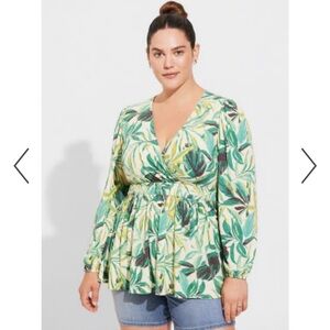 Torrid Green Leaf Print Wrap Blouse